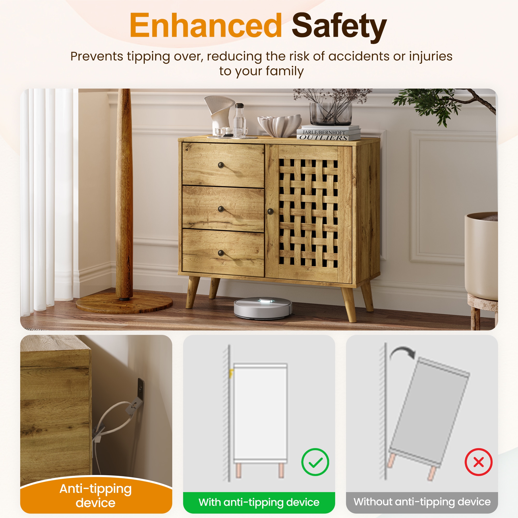 Vintage Sideboard With Basket Weave Doors And Drawers For Home_voghion.com